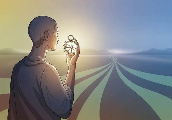 Person with a compass exploring paths of sexual identity