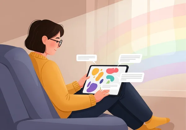 A person reflecting on their identity in a safe digital space