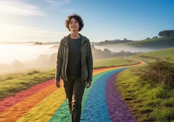 Woman on a path of self-discovery toward authenticity