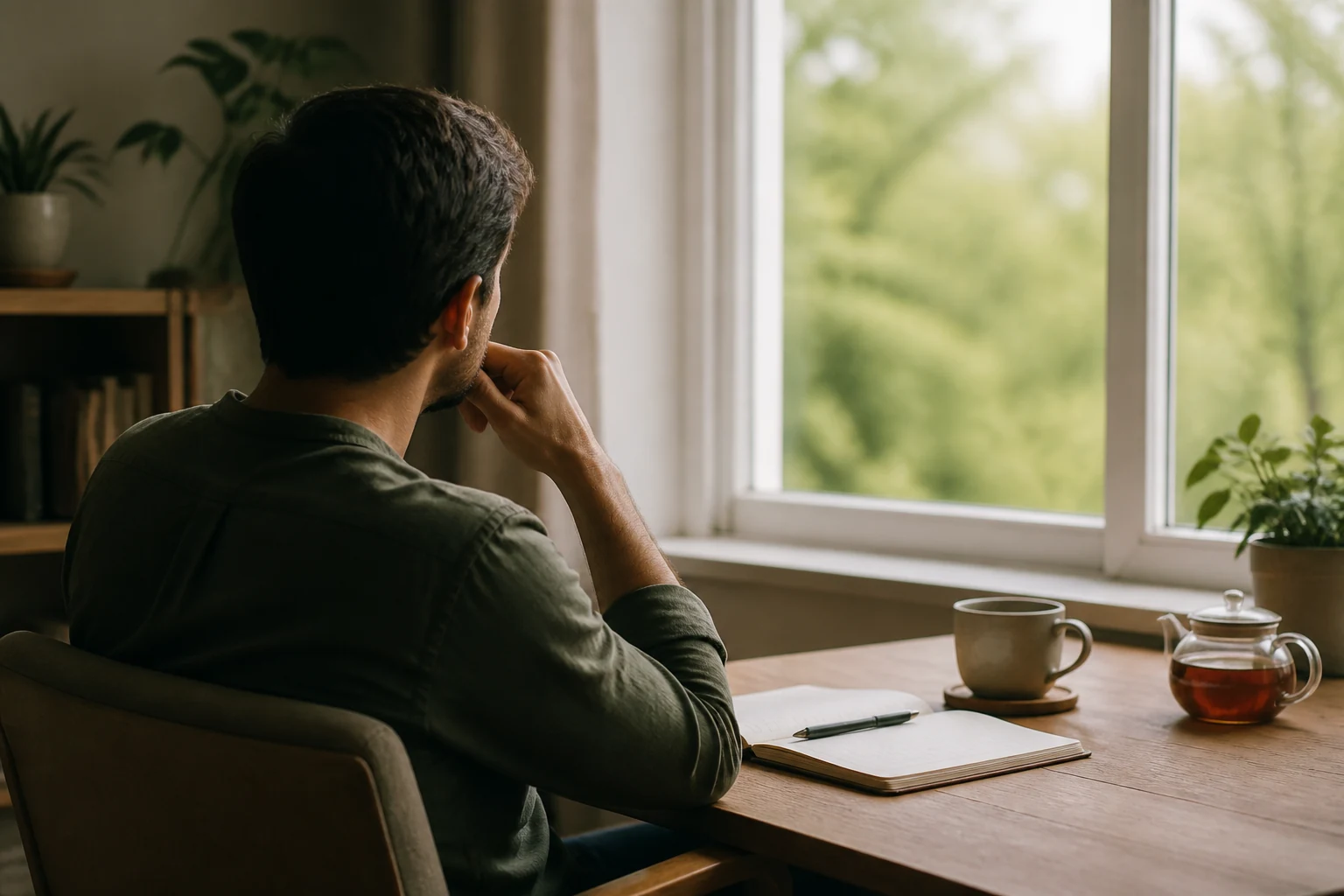 Calm self reflection at a desk